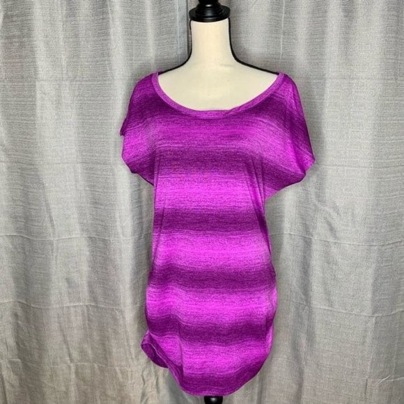 Reebok Tops - Reebok Pink Purple Striped Short Sleeve Scoop Neck Top Women's Size Large L